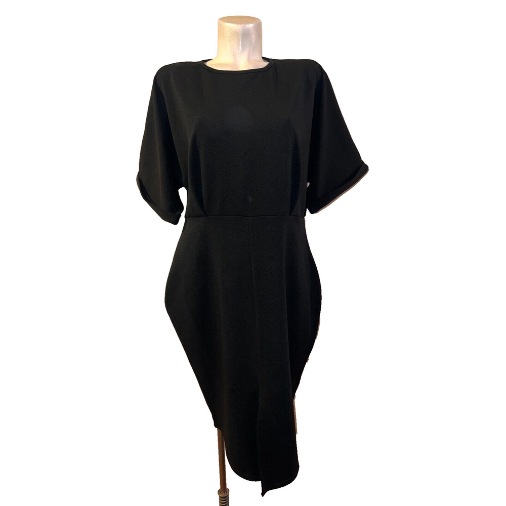 BOOHOO Dress Women's Size 18 Solid Black Cuffed Short Sleeve Pullover Tunic